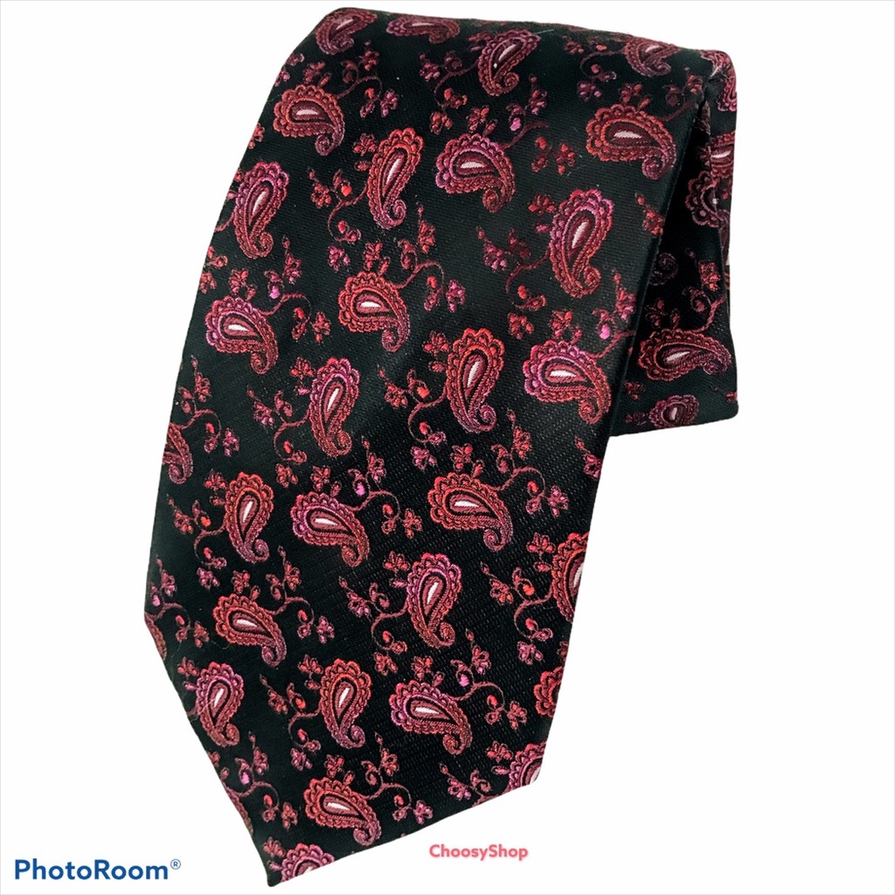 Handmade Italian Tie Black Red Hot Pink Floral